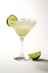 Delicious classic margarita cocktail with lime, Margarita Isolated on White Background, alcoholic beverages, alcoholic drink