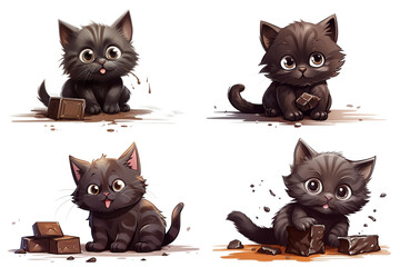 Adorable kitten eating chocolate