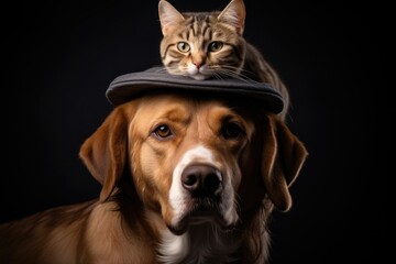 A friendly pet with a canine or feline look, perched and looking at the camera. Perfect for animal themes and showcasing their lovable nature. Generative AI