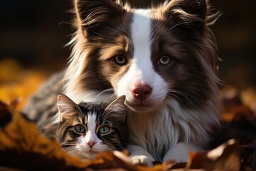 Obraz premium A friendly pet with a canine or feline look, perched and looking at the camera. Perfect for animal themes and showcasing their lovable nature. Generative AI