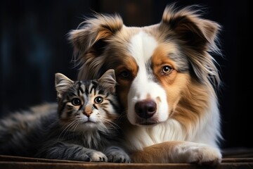 Fototapeta premium A friendly pet with a canine or feline look, perched and looking at the camera. Perfect for animal themes and showcasing their lovable nature. Generative AI
