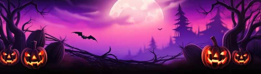 A Halloween Scene With Pumpkins And Bats. Pumpkins, Bats, Halloween, Spooky Decorations, Costumes, Treats. Generative AI