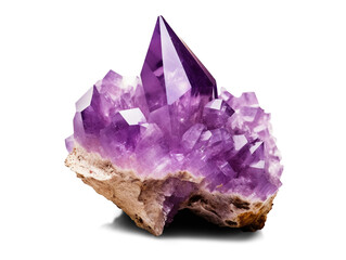 Amethyst crystal druse macro mineral isolated on transparent or white background, png