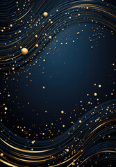 Dark Blue, Stylish New Year Template With A Golden Glittering Wave Of Gold Sparkles And Stars. Generative AI