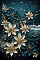 A Painting Of Flowers On A Black Background. Color Contrasts, Flower Varieties, Artistic Interpretations, Background Effects, Textures, Beauty Of Nature, Greeting Сard. Generative AI