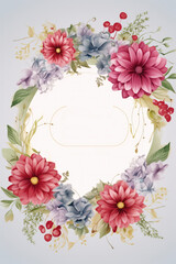 A Floral Frame With Pink, Blue And Purple Flowers. Choosing A Floral Frame, Pink Flowers, Blue Flowers, Purple Flowers, Decorating With Floral Framing, Greeting Сard. Generative AI
