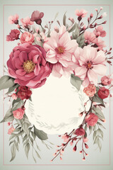 A Floral Frame With Pink Flowers And Leaves. Diy Floral Frame, Color Combination, Decorative Floral Arrangements, Pink Color Schemes, Creative Repurposing, Home Dcor Ideas. Generative AI