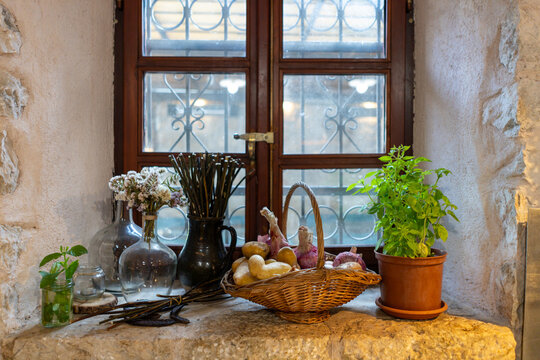 Fresh herbs and vegetables in European kitchen - Powered by Adobe