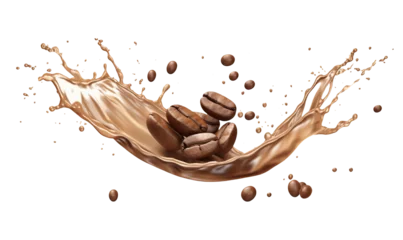 Fototapeten Coffee splash with coffee beans isolated on transparent or white background, png © Medard