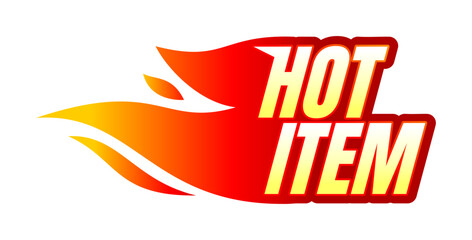 Hot item text with flame icon. hot sale, hot product, logo. Vector illustration
