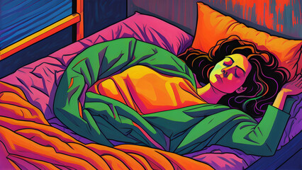 Obraz premium woman sleeping colorful background IA