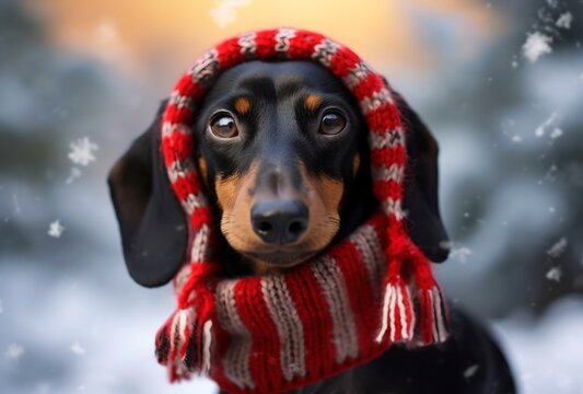 Cute dog wearing Christmas hat, generative ai