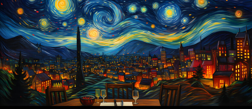 a painting shows a night in the city Generated by AI