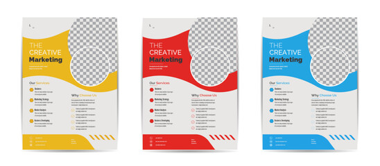 Corporate business flyer template design set with red, yellow & blue color marketing, business 
proposal, promotion, advertise, publication, cover page new digital marketing flayer.