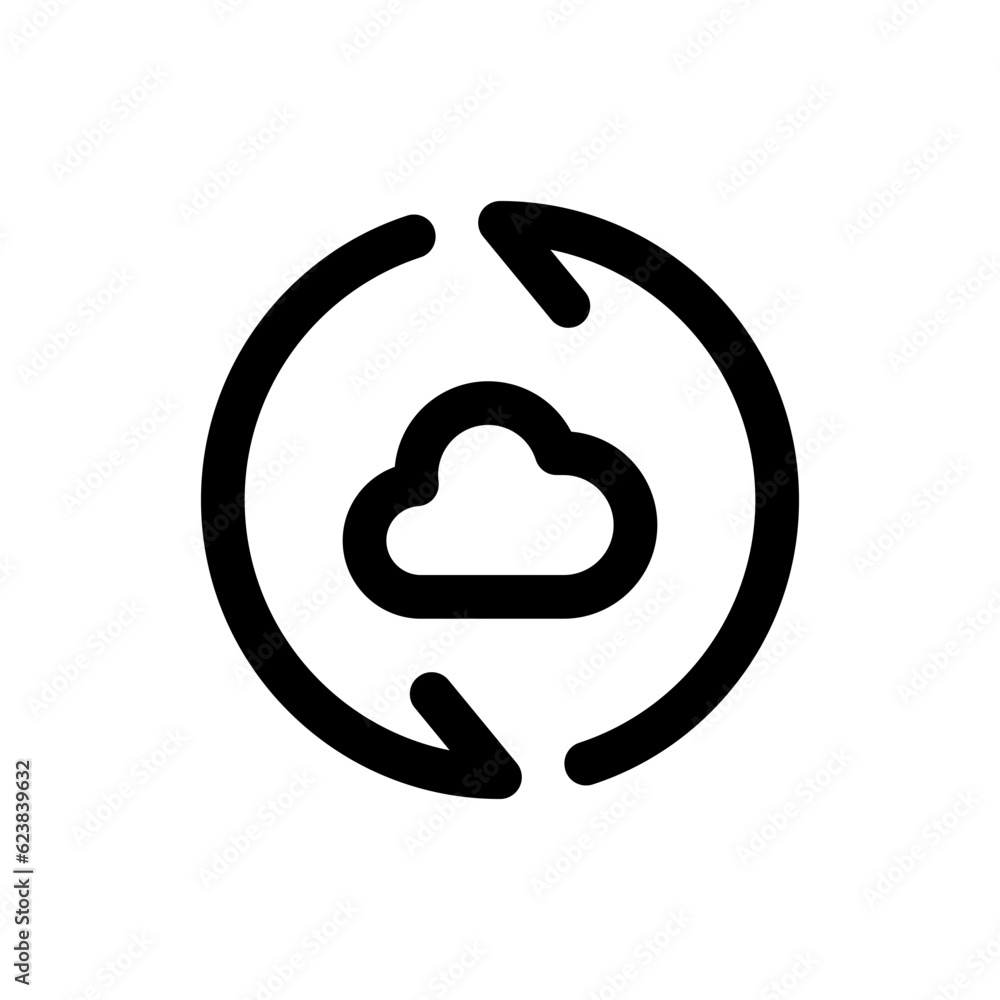 Poster Cloud sync icon with two arrows rotation, data storage refresh with rotate arrows . file hosting cloud icons