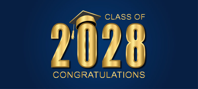 Class of 2028 Vector text for graduation gold design, congratulation event.