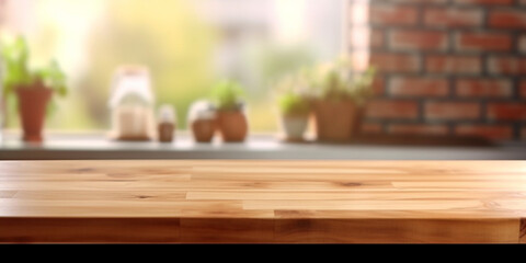 Empty Wooden table in kitchen  Generative AI