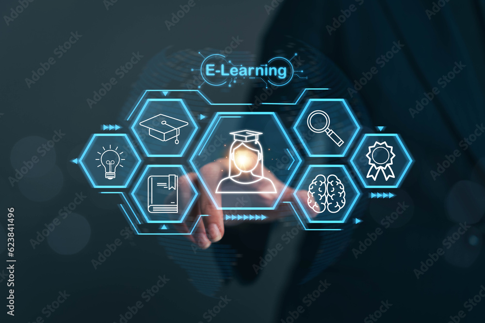 Poster the concept of learning, self-study with online systems through the internet network, e-learning edu