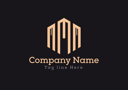 MMM letter logo design with polygon shape. MMM polygon and cube shape logo design in gold colour.