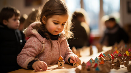 Toddler learning mathematics through blocks