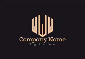 WWW letter logo design with polygon shape. WWW polygon and cube shape logo design in gold colour.