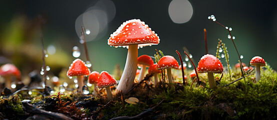 mushrooms are growing on the ground together Generated by AI - obrazy, fototapety, plakaty
