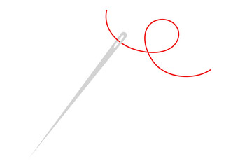 Needle icon. Vector sewing needle with red thread illustration.