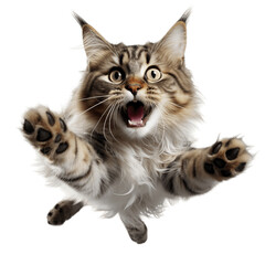 Jumping cat. Midair shot. No background