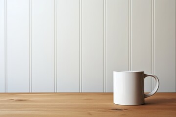 Fototapeta na wymiar minimalism white tea cup on the wooden table. mock-up mug.