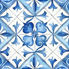 Fototapeta premium Pattern of azulejos tiles. watercolor illustration style. 