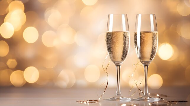 Deux coupes de champagne festive sur un fond paillet&eacute; 