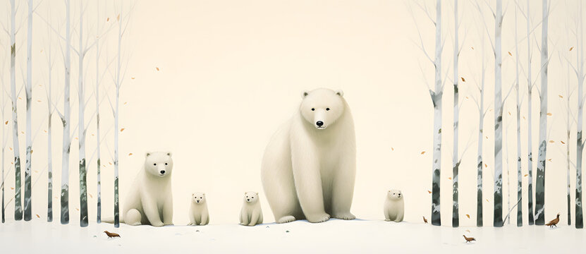 the family polar bears sit in the white forest Generated by AI