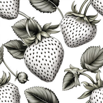 fragole disegnate a mano, a matita, bianco e nero, pattern, tile