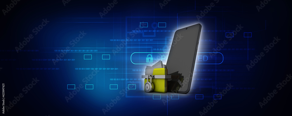 Poster 3d rendering mobile folder storage protection lock
