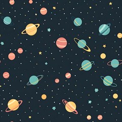 Fototapeta na wymiar Seamless infinity repeat continue cartoon planet pattern. Outer space 8k resolution. Tile pattern