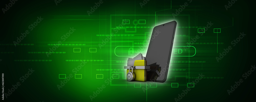 Poster 3d rendering mobile folder storage protection lock