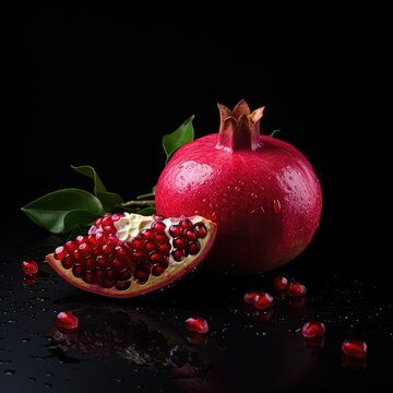minimal product photo of a pomegranate fruit in black background
