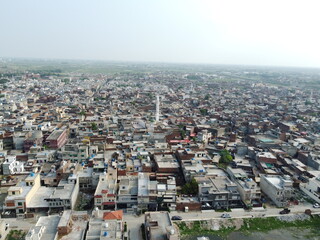 Residential building view with drone in Lahore city of Pakistan.