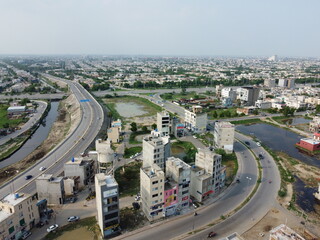 Residential building view with drone in Lahore city of Pakistan.