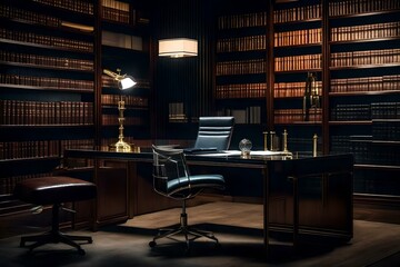 A Lawyer Office with Law Books Library. A silent environment in the office, A books library with...