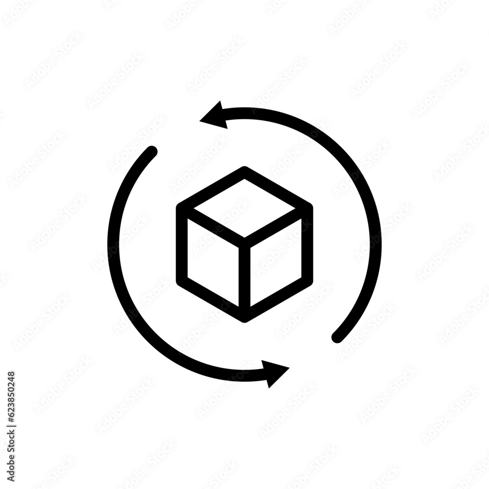 Poster Refresh cube icon with two arrows , Augmented reality. rotate cube icon, sync repeat and reload arrow icon symbol . 3D Cube line icon, Cube Hexagon Logo for website and mobile apps, vr refresh icon	
