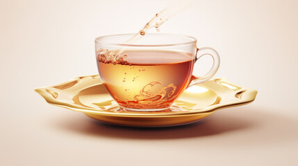 A Cup of freshly brewed black tea,escaping steam,warm soft light, darker background.