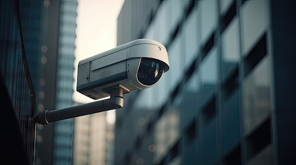 video surveillance camera (cctv) on the background of the city, 8k, generative ai