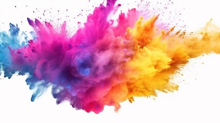 Explosion of colored powder on a white background, Generative AI.