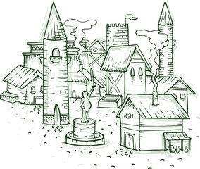 Medieval village illustration