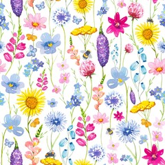 Seamless floral pattern with meadow flowers