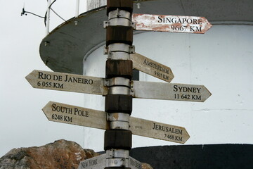 Capitals of the world distance sign at cape of good hope, South Africa