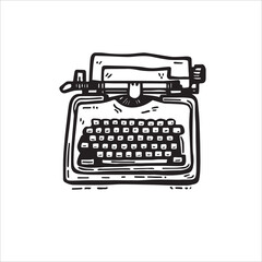 Capture the magic of written words with this black and white doodle of a vintage typewriter. It echoes the nostalgia of creative expression. Vector black and white illustration.
