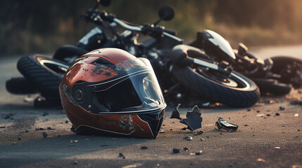 Road accident with a motorcycle on the road. AI generation	
 - obrazy, fototapety, plakaty