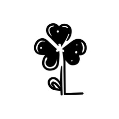 Delicate and lucky, this black and white doodle showcases a clover, a timeless symbol of good fortune and the magic of the Irish. Vector illustration.